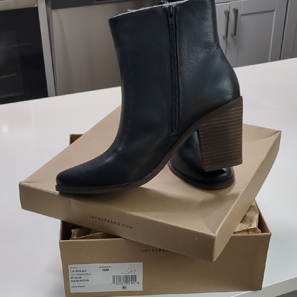 Lucky Brand Dark Leather Ankle Boots - Picture 1 of 5
